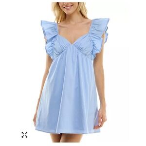 Crystal Doll Light Blue Ruffle Sleeve Tie Back Babydoll Mini Dress XL NWT